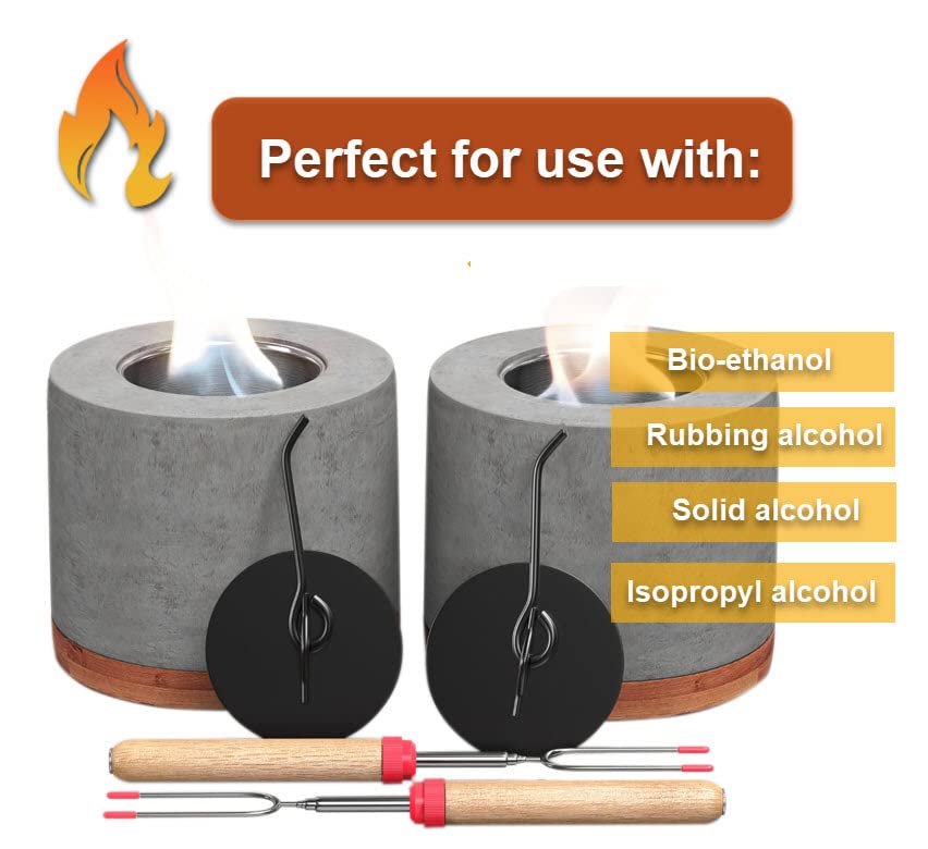 Concrete Tabletop Fire Pit with Bamboo Base and Roasting Forks A8178