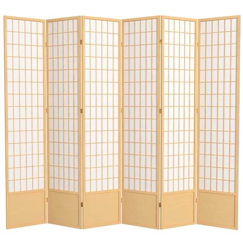 7 ft. Tall Window Pane Shoji Screen Room Divider, 3 Panels, White S15216
