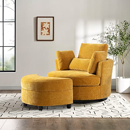 Round Swivel Barrel Chair with Ottoman for Living Room Bedroom G375183