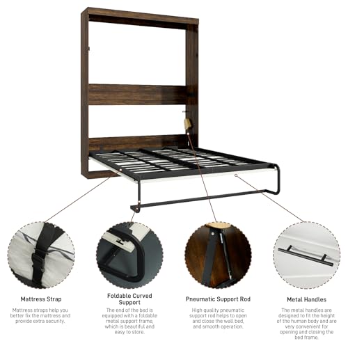 Queen Size Murphy Bed with LED Lights, Foldable Wall Bed Frame with Storage W669
