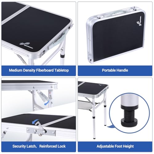 Adjustable Height Small Folding Camping Table with Mesh Layer B206