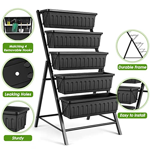 Vertical Raised Garden Bed, 5 Tiers Elevated Planter Box with Hooks for Vegetables Flowers Z6444