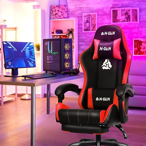 Gaming Chair with Footrest Lumbar Support High Back Recliner Ergonomic Leather L124