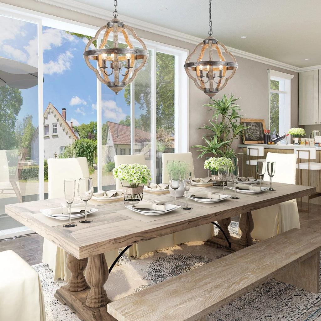 Farmhouse 3-Light Wood Lantern Chandelier for Kitchen Island N4832