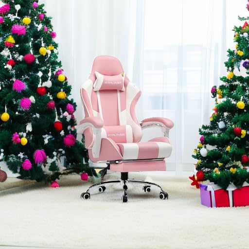 Gaming Chair with Footrest and Lumbar Support, Height Adjustable, Blue Y9034