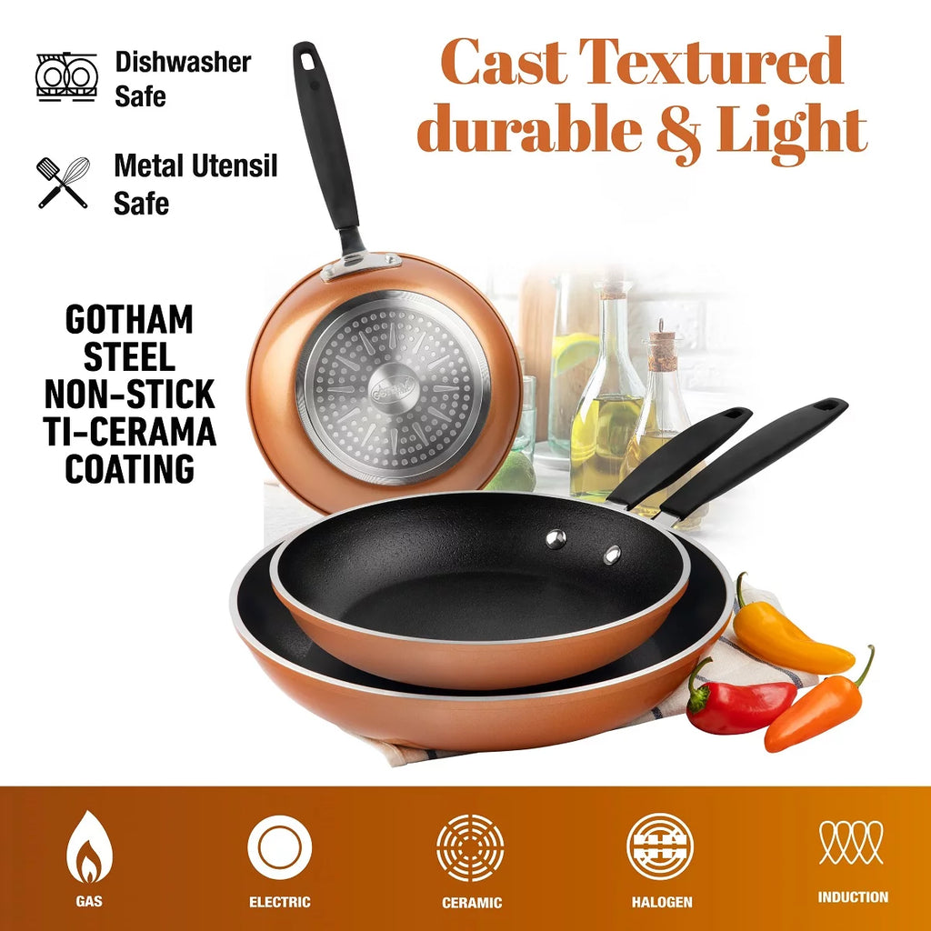 Copper Cast Frying Pan Set, Nonstick Cookware B556