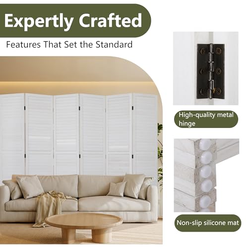 6 Panel Wood Room Divider Privacy Screen Freestanding White U13428