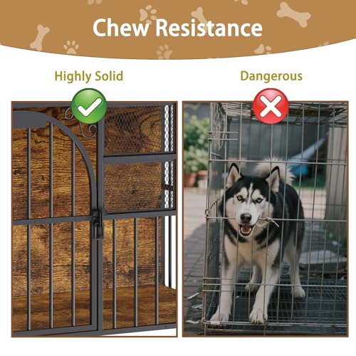 Large Dog Crate Furniture with Chew-Resistant Finish, Indoor Wooden Kennel with Storage N430
