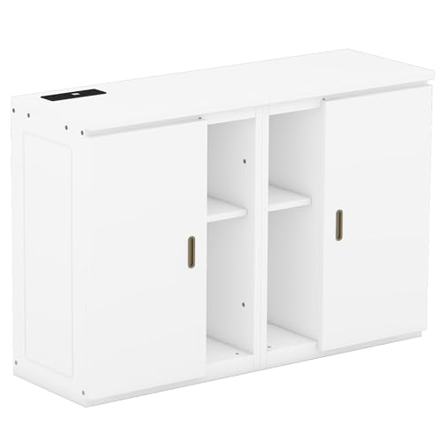 Murphy Bed Chest with Shelves and USB Ports, Foldable Wood Frame Y56482