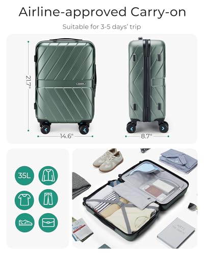 Carry On Luggage 22x14x9 with TSA Lock, Hardside Spinner Suitcase 20 Inch J7440
