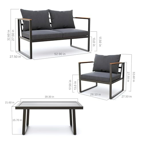 4-Piece Outdoor Patio Furniture Set with Sofa and Tempered Glass Table B6490