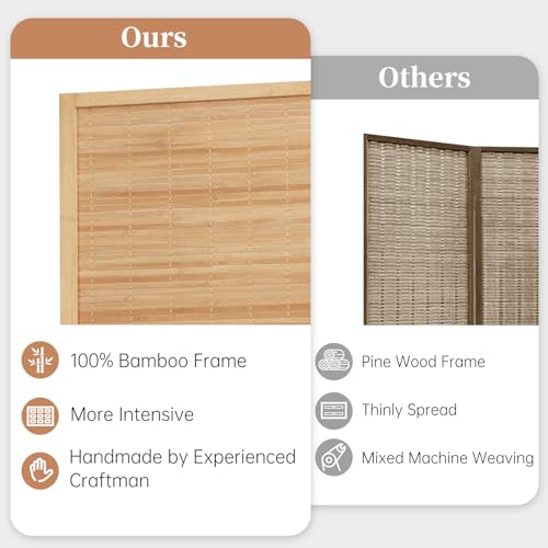 Bamboo Room Divider 4 Panel Freestanding Folding Privacy Screen T33053