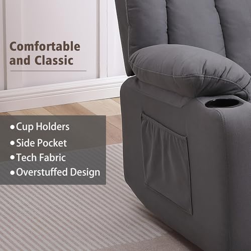 Swivel Recliner Chair with Massage and Heat, Fabric Upholstery, Lime Gray Y550941