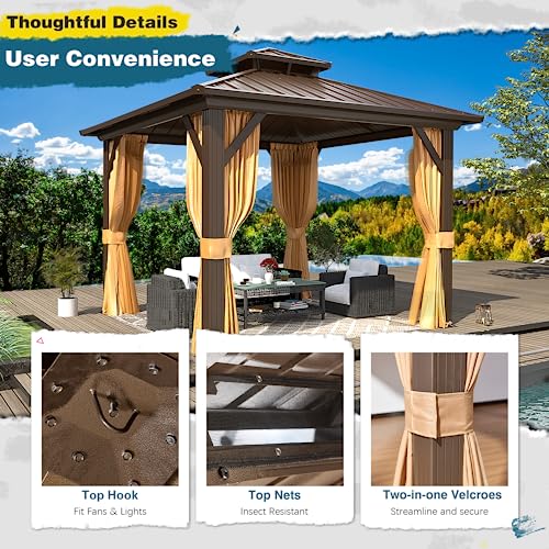 10x13 Hardtop Gazebo with Polycarbonate Double Roof, Aluminum Frame, Curtains and Netting S2701
