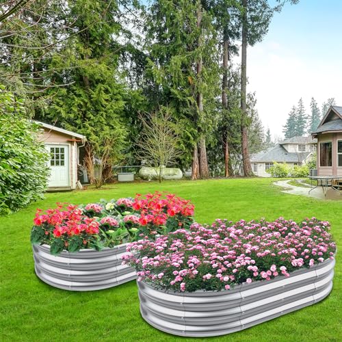 Galvanized Raised Garden Bed Outdoor Oval Planter Box 4x2x1ft B9678