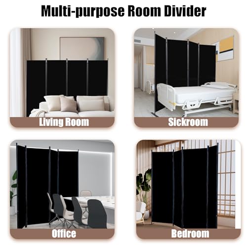4 Panel Folding Room Divider Privacy Screen with Steel Frame F2996