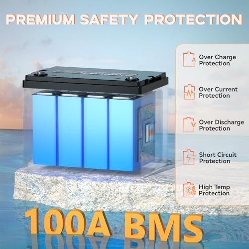 12V 100Ah Group 24 LiFePO4 Battery with 100A BMS, Deep Cycle for RV, Marine, Solar M985