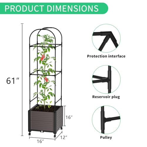 Raised Garden Bed with Trellis & Wheels for Climbing Plants M243496