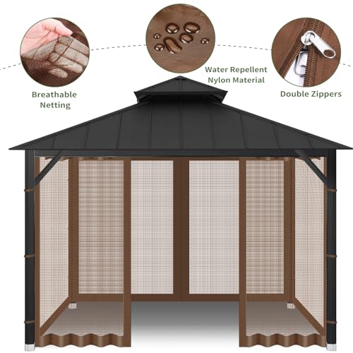 10x10 Gazebo Replacement Mosquito Netting with Zippers, 4-Panel Sidewall V44920