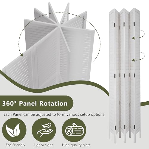 6 Panel Wood Room Divider Privacy Screen Freestanding White U13428