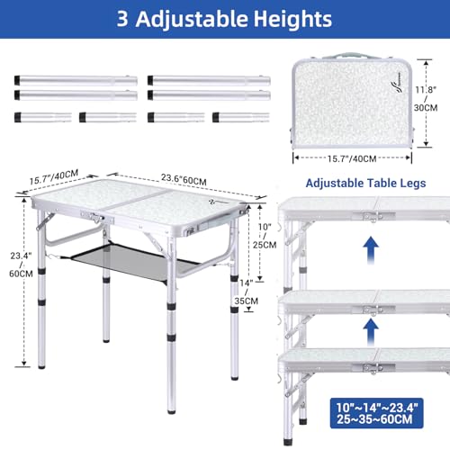 Adjustable Height Small Folding Camping Table with Mesh Layer B206