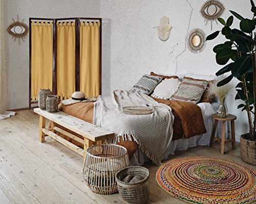 4 Panel Folding Wood Room Divider, Antique Brown, 72 x 80 P209