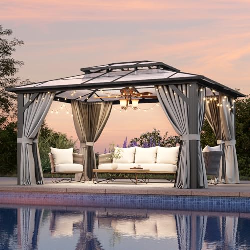 12x16 Hardtop Gazebo with Netting and Curtains for Patio K27275