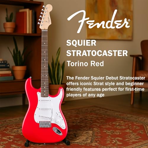 Stratocaster Electric Guitar Bundle with Amplifier, Gig Bag, Strap, Cable, Picks, and DVD F102