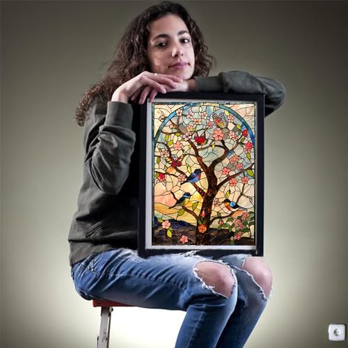Diamond Painting Kits for Adults - Colorful Tulip with Glass Art - DIY Round Full Drill 5D Diamond Art for Home Wall Decor N21162