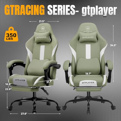Gaming Chair Ergonomic Office Chair with Foot Rest, Breathable Fabric Computer Chair with Headrest and Lumbar Support O7023