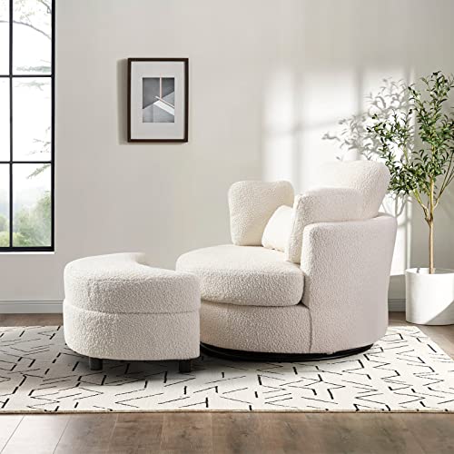 Round Swivel Barrel Chair with Ottoman for Living Room Bedroom G375183