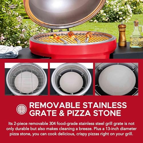 Charcoal Kamado Grill with Pizza Stone and Wheels Y970299