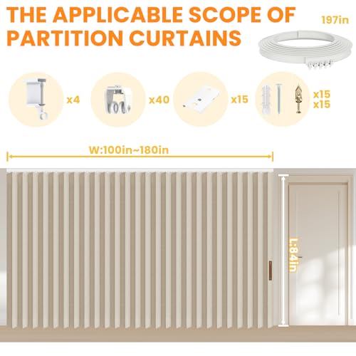 Blackout Accordion Room Divider Curtains with Ceiling Track for Bedroom Patio Sliding Door Q924855