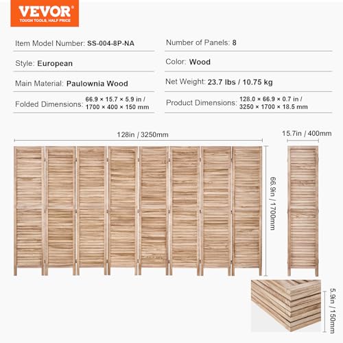 4 Panel Folding Wood Room Divider, 66.9 Inch Tall Privacy Screen I263