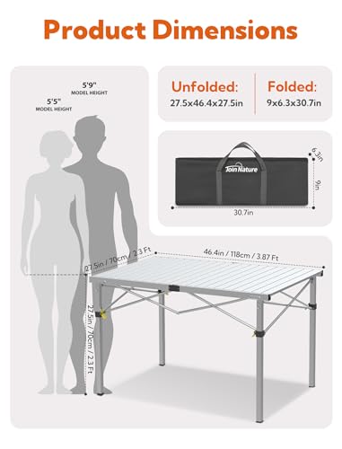 Portable Outdoor Camping Table for 2-6 Person, Foldable with Aluminum Roll-Up Top and Carry Bag P297255