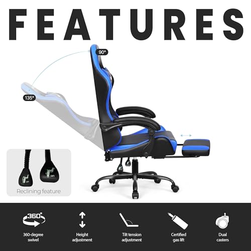 Gaming Chair with Footrest Lumbar Support High Back Recliner Ergonomic Leather L124