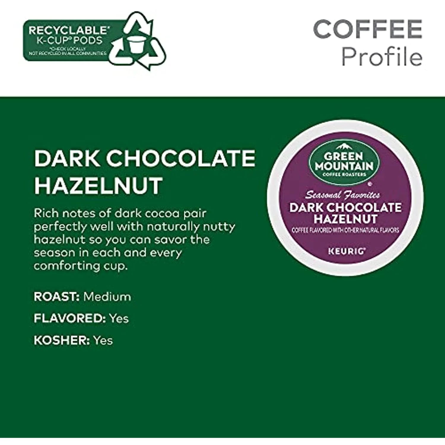 Dark Chocolate Hazelnut Coffee, Single Serve K-Cup Pods, 72 Count W52784