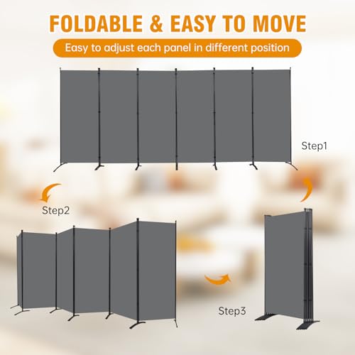 Room Divider Screen 3 Panel Folding Partition with Metal Frame, Grey N348