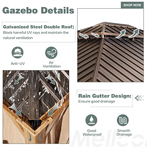 12x16 ft Hardtop Gazebo with Double Roof, Curtains and Netting T94173