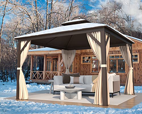 12x16 ft Hardtop Gazebo with Double Roof, Curtains and Netting T94173