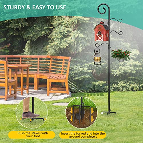 76 Inch Shepherds Hooks for Outdoor, 2 Pack with 4 Hooks, Garden Pole for Hanging Plant Baskets A3952