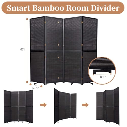Bamboo Room Divider 4 Panel Freestanding Folding Privacy Screen T33053