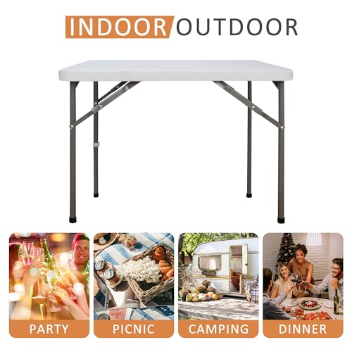 Portable 4 Foot Plastic Folding Table, Indoor Outdoor Heavy Duty, White Y15191