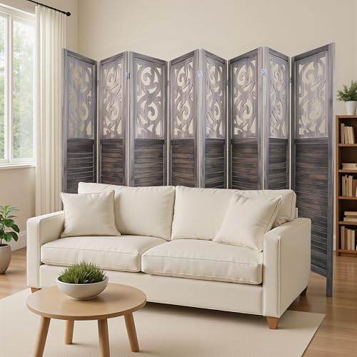 6 Panel Wooden Room Divider with Shelves P850285