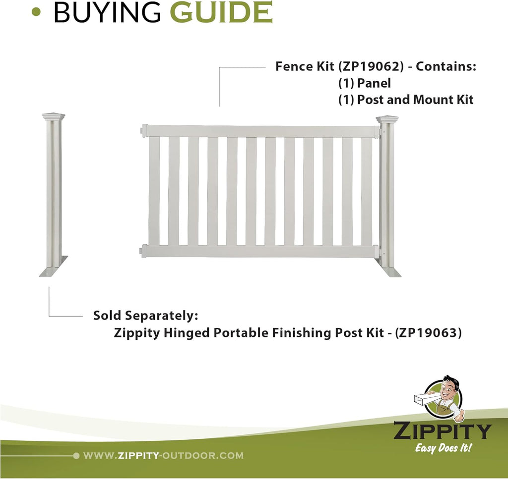 Portable Vinyl Fence Kit with No-Dig White Picket Panel W644224