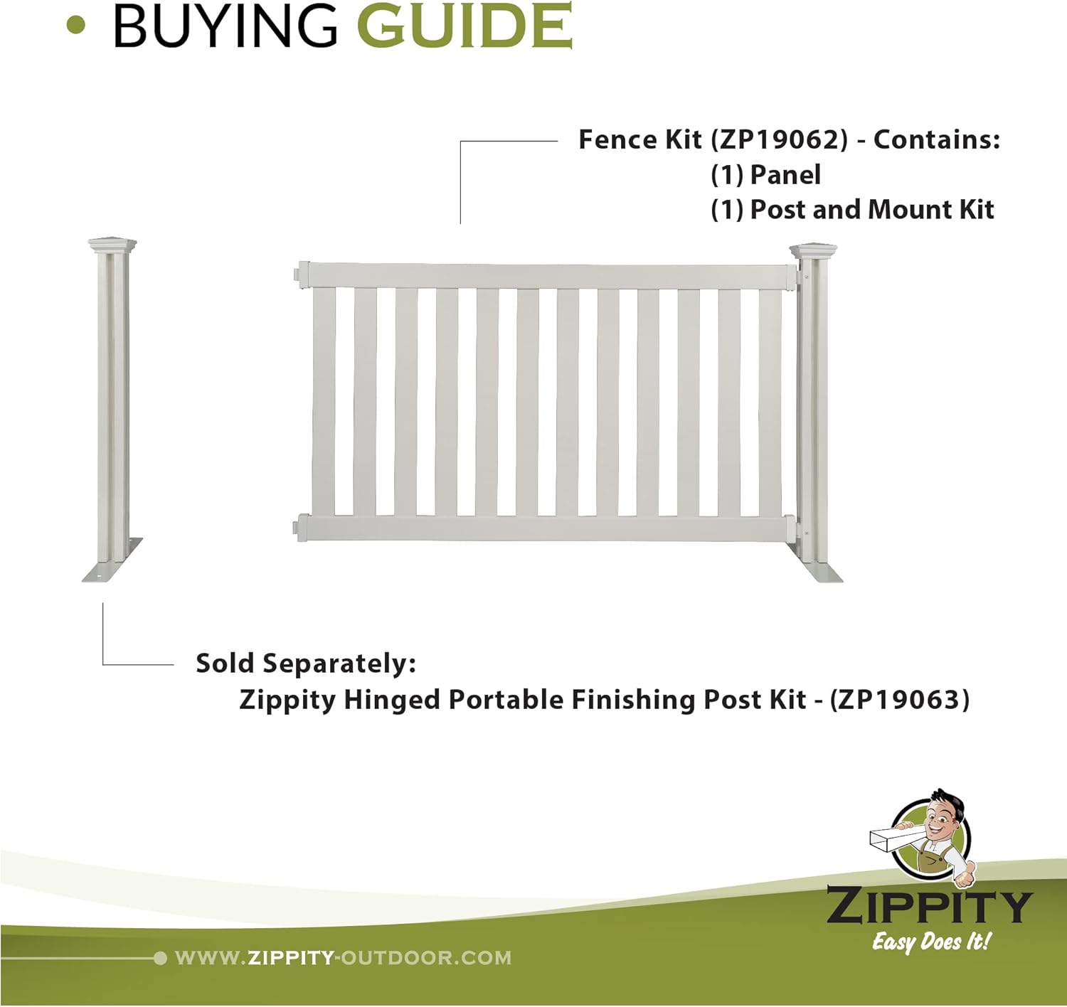 Portable Vinyl Fence Kit with No-Dig White Picket Panel W644224