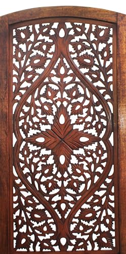 4 Panel Folding Wood Room Divider, Antique Brown, 72 x 80 P209