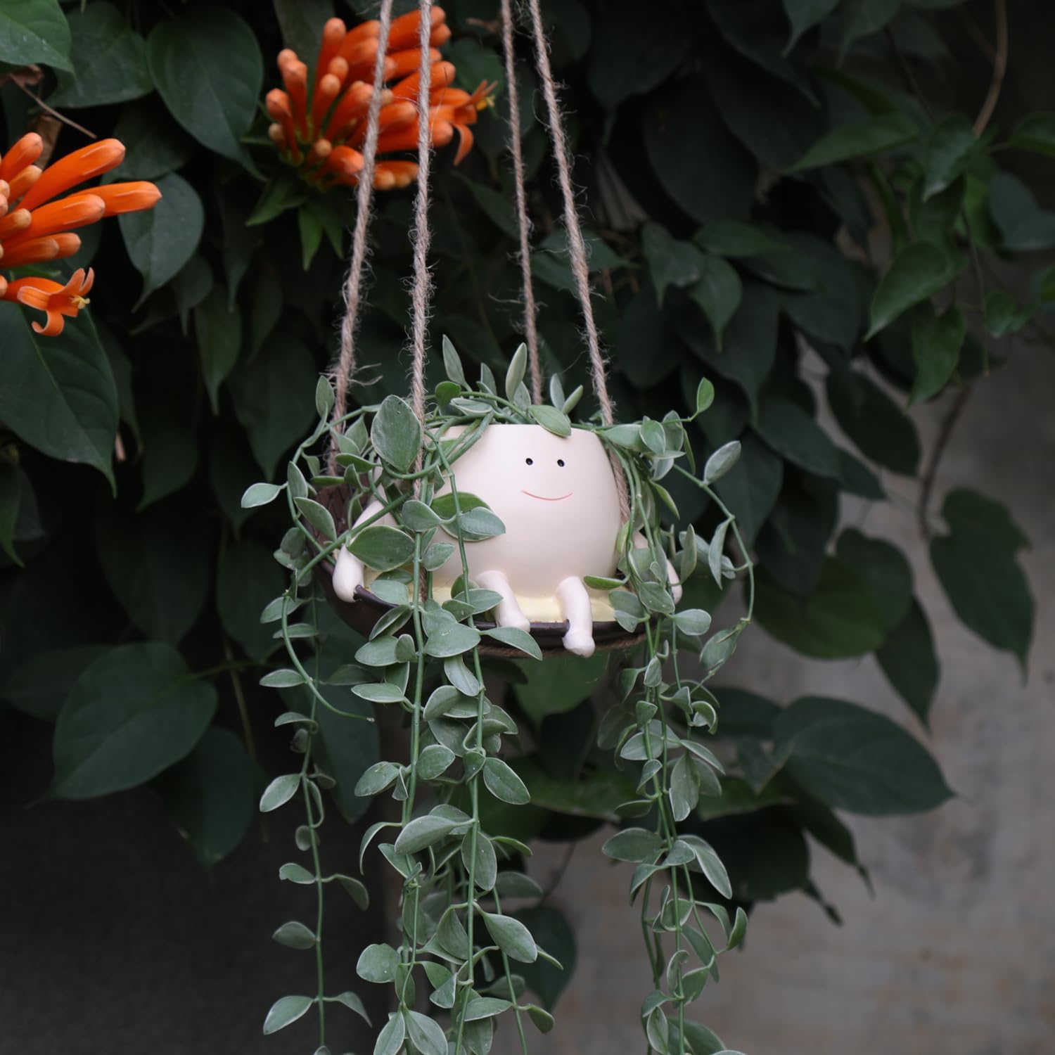 Smile Face Hanging Planter Pot for Indoor Outdoor Plants I2292