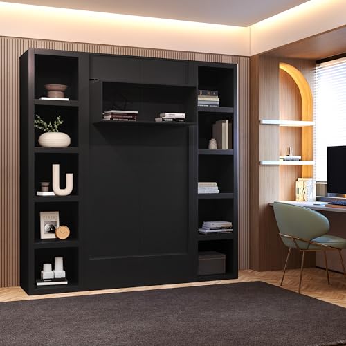 Queen Murphy Wall Bed with Two Bookshelves Z468