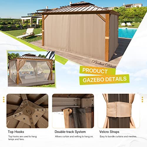 12x16 ft Hardtop Gazebo with Double Roof, Curtains and Netting T94173